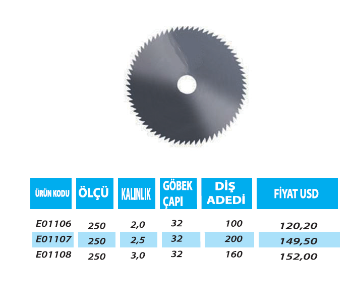 HSS ERT DAİRE TESTERELERİ (250 mm)